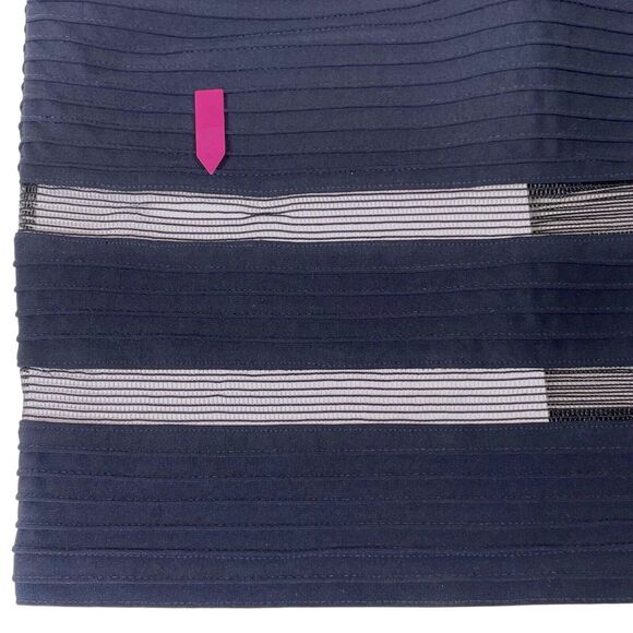 Tadashi Shoji Navy Pintuck Jersey Cocktail Dress Size Small V-Neck Mesh Hem NWT - Picture 10 of 15